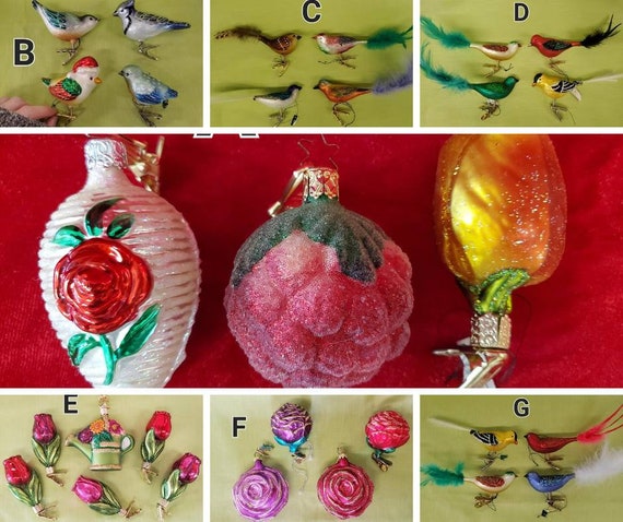 Old World Christmas Bird and Flower Ornament Sets.