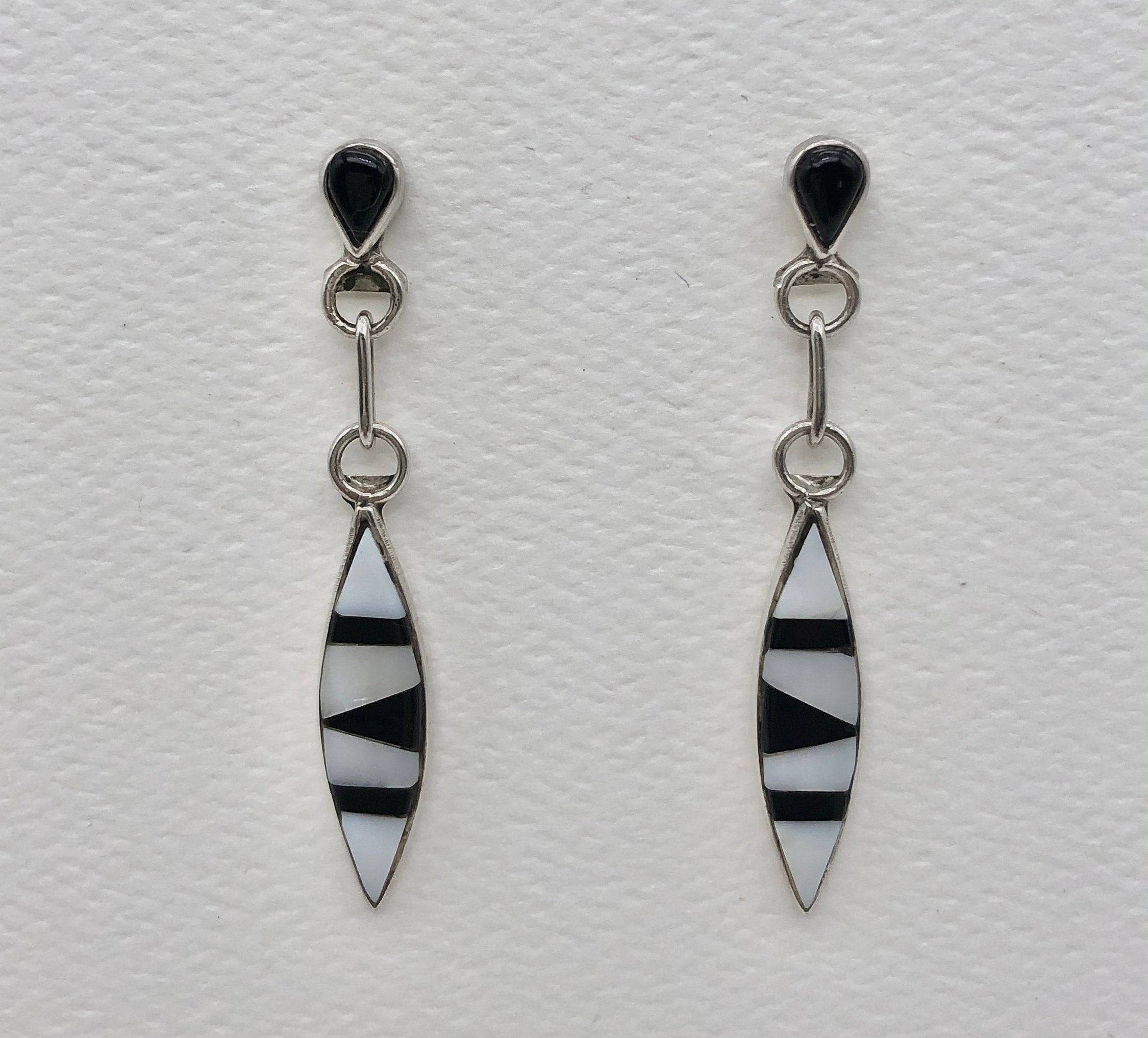 Details about   Earrings Mother-of-Pearl/Onyx Blk Silver Plated Dangle 5.25" Handmade GB  New 
