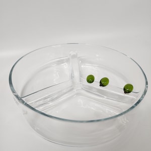 Viol Glass divided serving dish bowl with blown glass olives Made in Germany