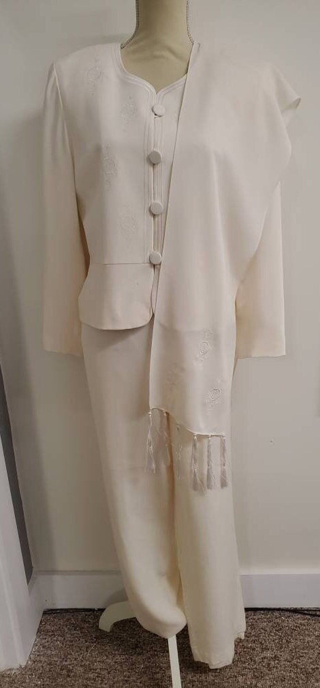 Misho 100 Cream Silk Pantsuit With Matching Silk Scarf Etsy