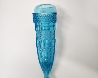 Antique Blue Depression Glass Hearse Car Flower Bud Vase