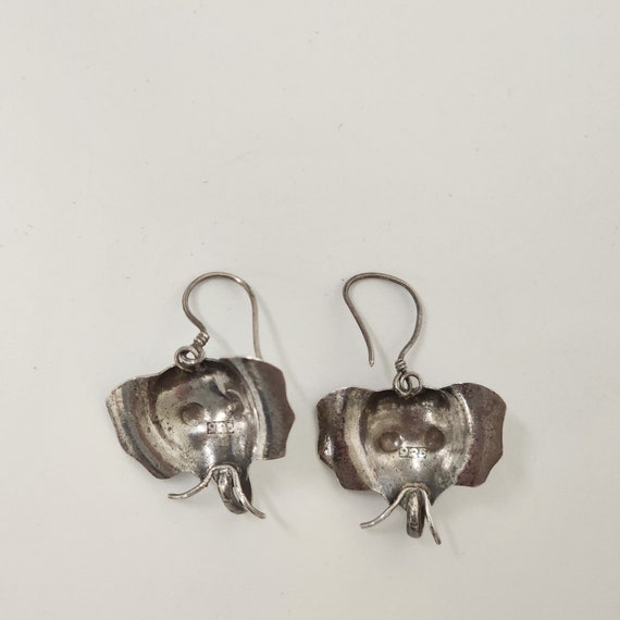 925 Silver Elephant face Earrings with trunk up - image 4