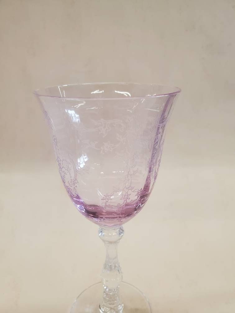 Fostoria Navarre Pink Etched Wine Claret Set Etsy
