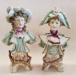 Wales French Bisque Continental Bust Set- Male and Female Home Decor