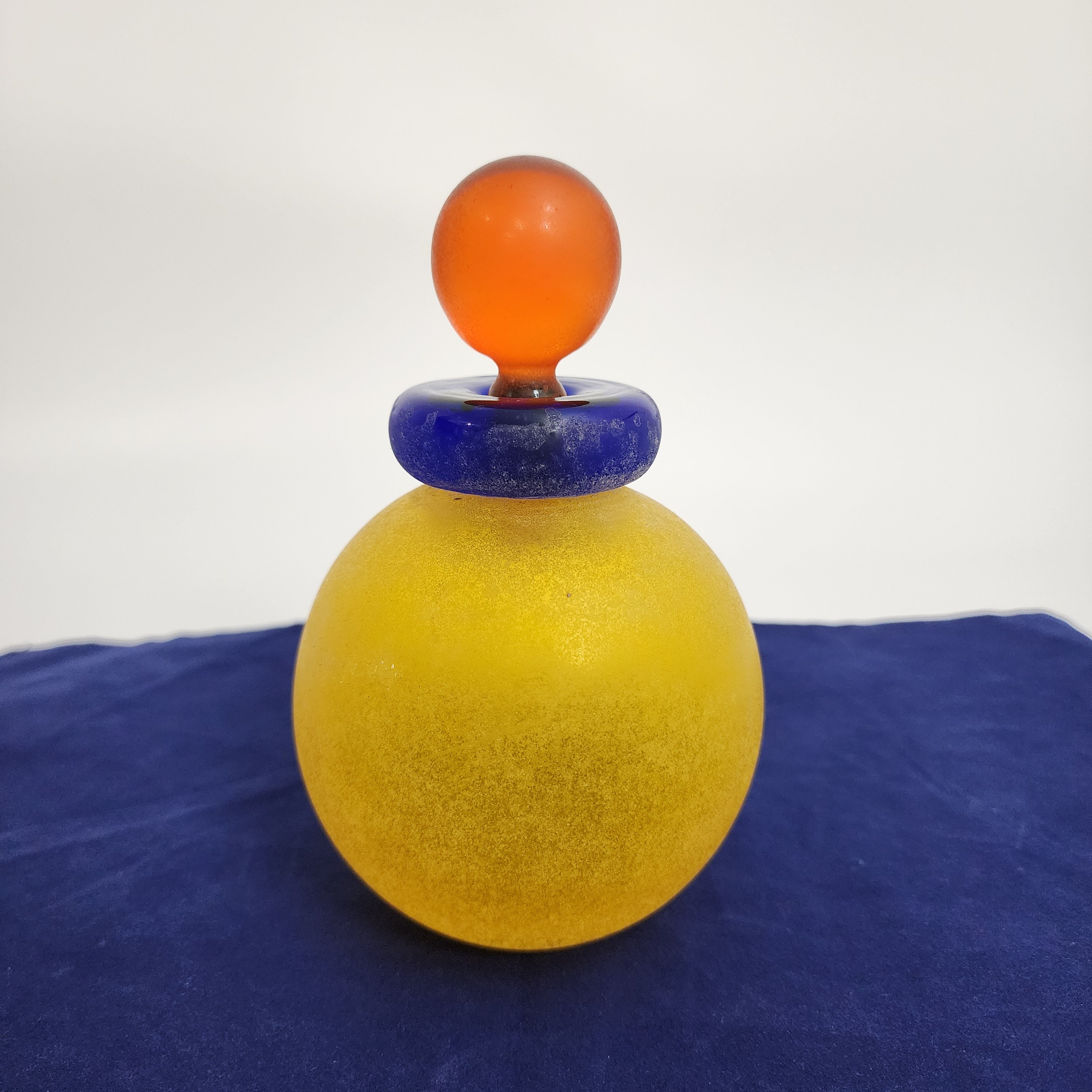Vintage Franco Moretti Scavo Murano Glass Bottle Signed Red