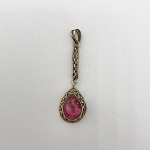 Pink Tourmaline and Silver Filigree Jewelry Pendant