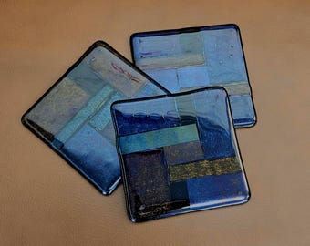 Dichroic Art Glass Coasters Signed Set