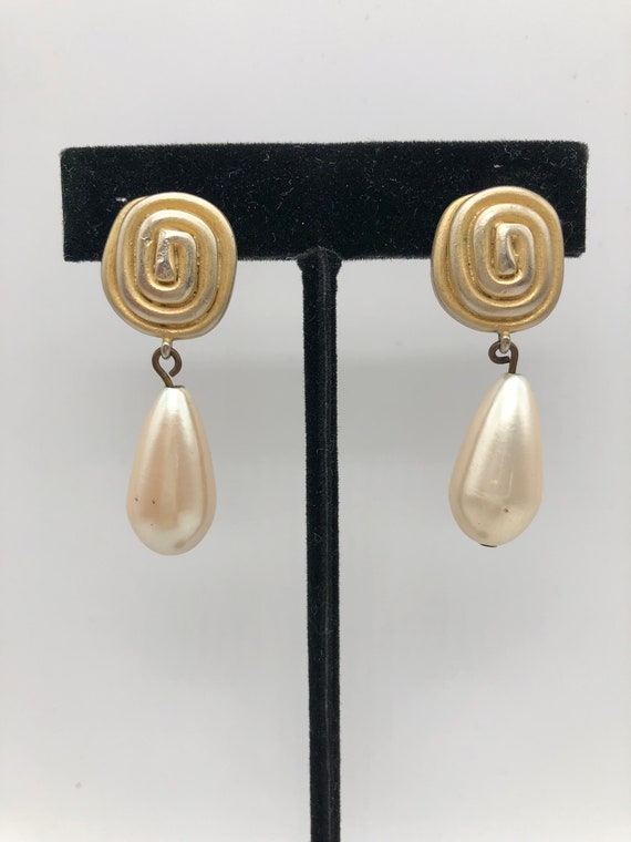 Erwin Pearl Clip On Dangle Drop Earrings - image 2