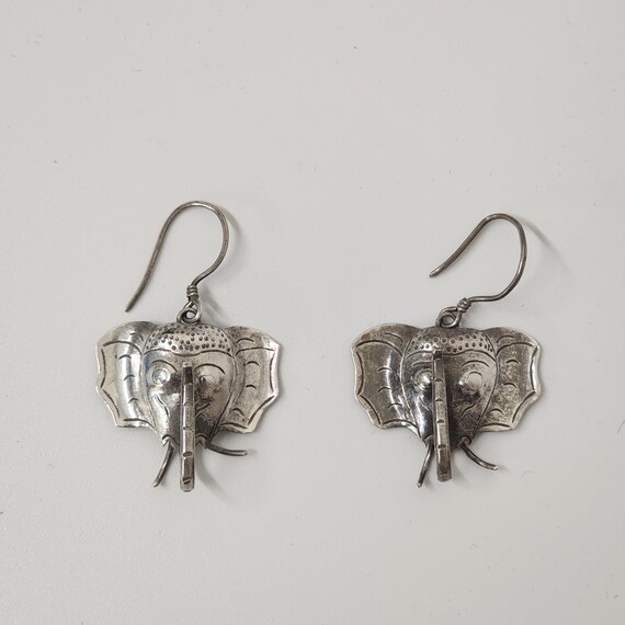 925 Silver Elephant face Earrings with trunk up - image 3