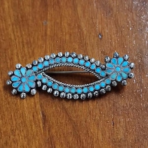 Vintage Zuni Dishta turquoise in sterling pin brooch
