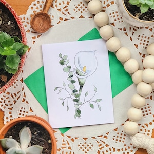 Carte de voeux de bouquet de Lys Calla | carte de remerciement fleur vierge | Carte joyeux anniversaire | Carte de fleurs pour la fête des mères