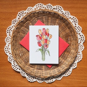 Cartes de vœux Bouquet de tulipes | Carte de voeux florale vierge | Carte de voeux personnalisée | Carte de fleurs pour la fête des mères