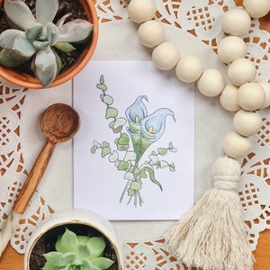 Ensemble de cartes vierges aquarelle florale | Fleurs d'eucalyptus Calla Lily | Carte de voeux vierge | Carte de fleurs pour la fête des mères