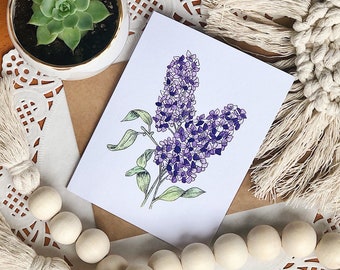 Lilac Flower Greeting Card | Hand-Painted Floral Note Card