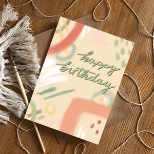 Boho Happy Birthday carte | Carte d’anniversaire abstraite | carte de vœux d’anniversaire vierge