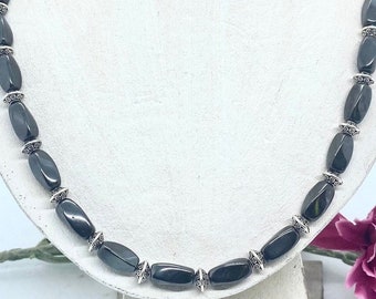 Ladies Black Magnetic Necklace, Bead Necklace, silver spacer beads, gift for mom, strong magnet clasp