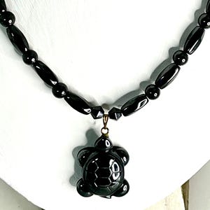 Black Hematite Necklace, Sea Turtle Pendant Charm, Turtle Necklace for men or women, Tortoise Necklace, animal pendant charm, gift