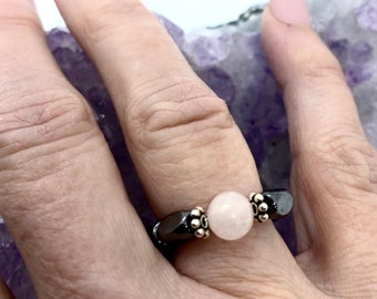 Magnetic Therapy Hematite bead stacking ring, stretch ring, Energy, Healing, arthritis ring, anniversary ring, wedding ring, gift,  quartz