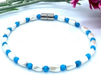 Magnetic Pearl Hematite Bracelet or Anklet. Use for balance, healing, arthritis and energy.  Dainty hematite bead bracelet, gift for mom