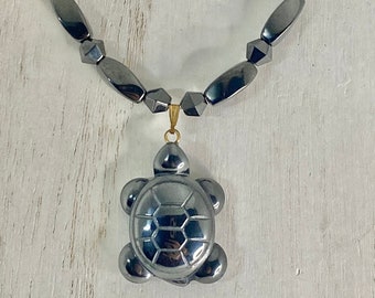 Black Hematite Magnetic Necklace, Sea Turtle Pendant Charm, Turtle Necklace, Turtle Charm, Unisex Necklace, strong magnet clasp.