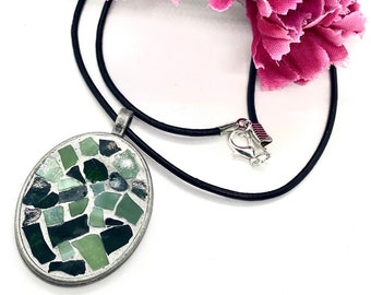 Micro Mosaic Pendant, Stained Glass Pendant, wearable art, mosaic necklace, stainless steel necklace, gift for mom, Christmas Gift for lady