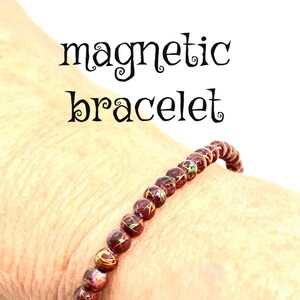 Magnetic stretch Bracelet, stacking bracelet, Dainty Hematite Bracelet, Birthday Gift, balance bracelet, meditation bracelet, pink, green image 3