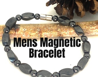 Mens Magnetic Bracelet, Masculine oversized Beads, Black Natural Hematite bracelet, Birthday or Christmas gift for dad or husband