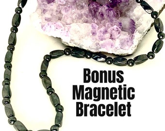 Magnetic Black Bead Necklace, Bonus Magnetic Bracelet, Hematite Necklace. Necklace for men or women, unisex necklace, Christmas Gift,