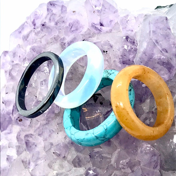 Gemstone Rings, Hematite, Crystal Gemstone Rings,  Boho Rings, Healing Rings for Reiki, Meditation Ring, Energy Ring, Black Rings, Turquoise