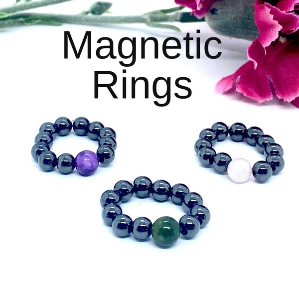 Magnetic Hematite bead stacking ring, stretch ring, birthday gift, anniversary, ring, wedding ring, finger ring