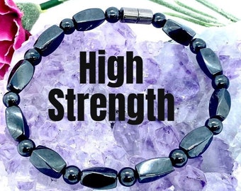 High Strength Magnetic Bracelet. Black polished beads.  Birthday gift for mom or dad, strong magnetic clasp.