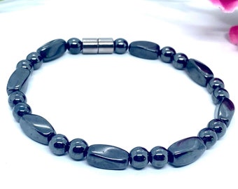 Magnetic Hematite Bracelet or Magnetic Therapy Anklet, powerful easy on off magnetic clasp, gift for men or women