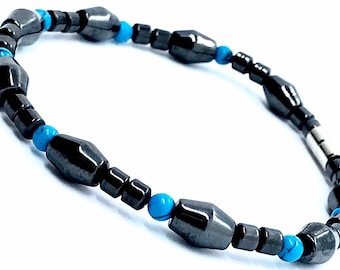 Magnetic Black Bead Bracelet, Birthday Gift, Turquoise Gemstones, blue gemstones, strong magnet clasp
