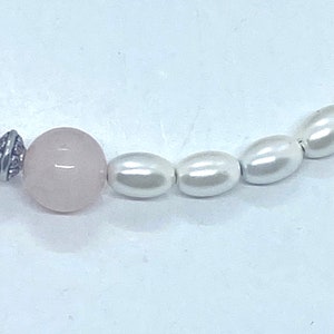 Magnetic dainty white Pearl and Rose Quartz Necklace. Gift for mom. Choose choker length or longer style. Magnetic energy necklace. image 2