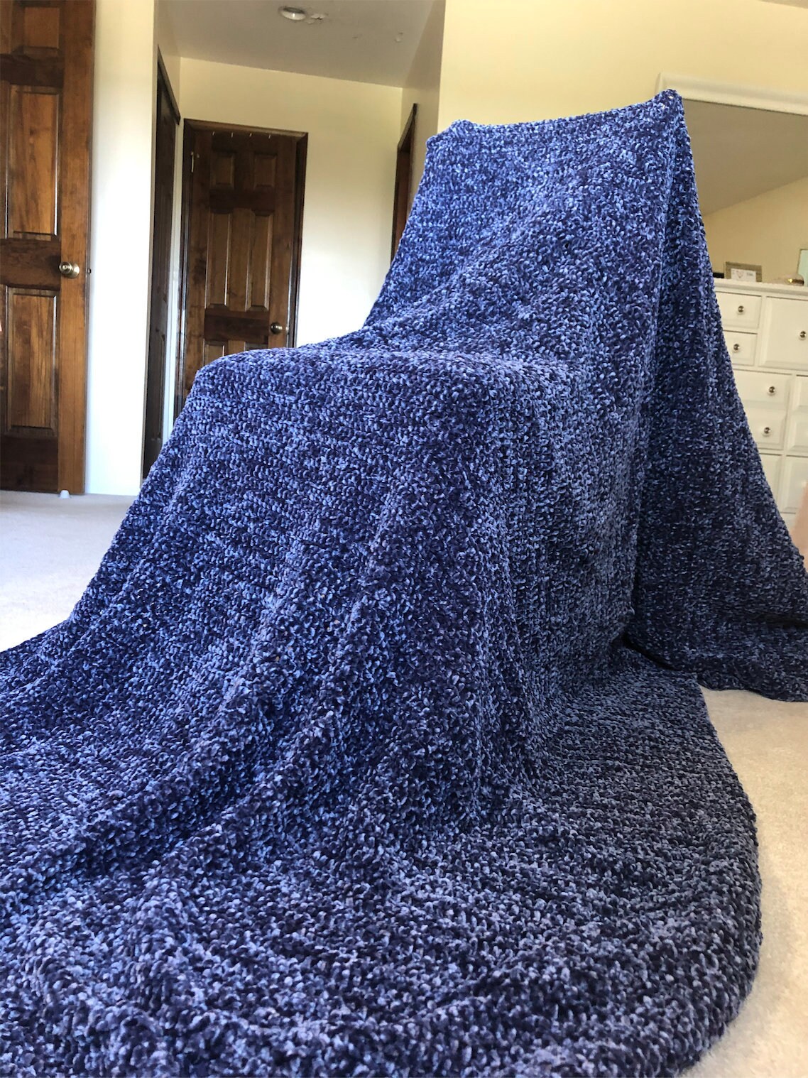Crocheted Velvet Indigo Twin Size Blanket over 5 Pounds Etsy
