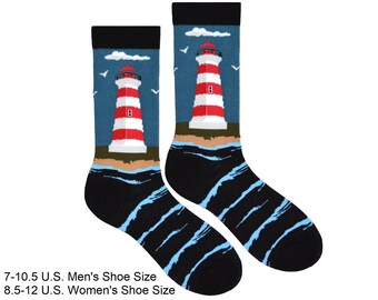 DISPATCH FROM CANADA Rise and Shine Unisex Lighthouse Socks | Maritime Birthday Present | Coastal Christmas Gift | Nautical Stocking Stuffer