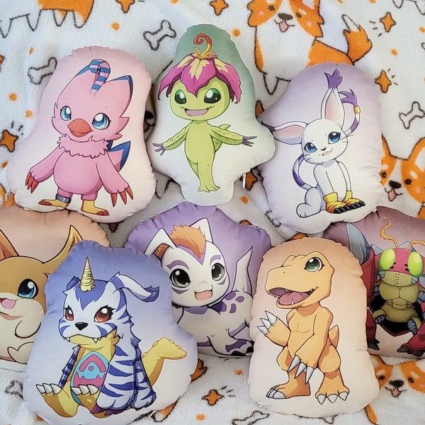 Digital Monster Pillows - Agumon, Gabumon, Gatomon, Patamon, Palmon, Biyomon, Gomamon, and Tentomon 20cm/8in