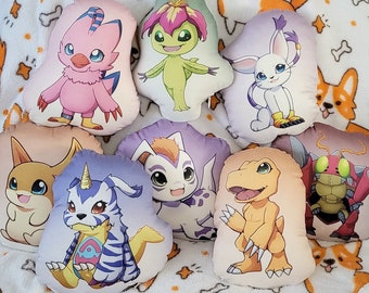 Digital Monster Pillows - Agumon, Gabumon, Gatomon, Patamon, Palmon, Biyomon, Gomamon, and Tentomon 20cm/8in
