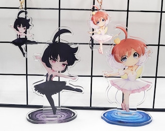 Princess Tutu 2.5&quot; Double Sided Charms Keychains and Standees Ahiru/Duck, Princess Kraehe/Rue Ballerina