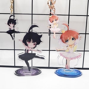 Princess Tutu 2.5&quot; Double Sided Charms Keychains and Standees Ahiru/Duck, Princess Kraehe/Rue Ballerina