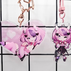 Iron Mouse VShojo Vtuber Acrylic Charms - 2.5&quot; Demon Keychain - 3&quot; Heart