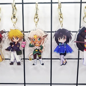 Outlaw Star 2.5&quot; Double Sided Charms Keychains Gene Starwind, Aisha Clan Clan, Melfina, Jim, and Twilight Suzuka
