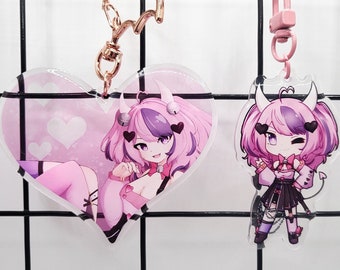 Iron Mouse VShojo Vtuber Acrylic Charms - 2.5&quot; Demon Keychain - 3&quot; Heart