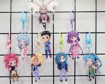 Tenchi 2,5" dubbelzijdige charmes sleutelhangers harem anime meisjes - retro