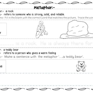 Similes and Metaphors With Illustrations Worksheets-drawing, Reading ...