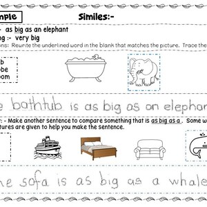 Similes and Metaphors With Illustrations Worksheets-drawing, Reading ...