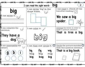 Kindergarten Anblick Words Orange/Dolch/ Fry List