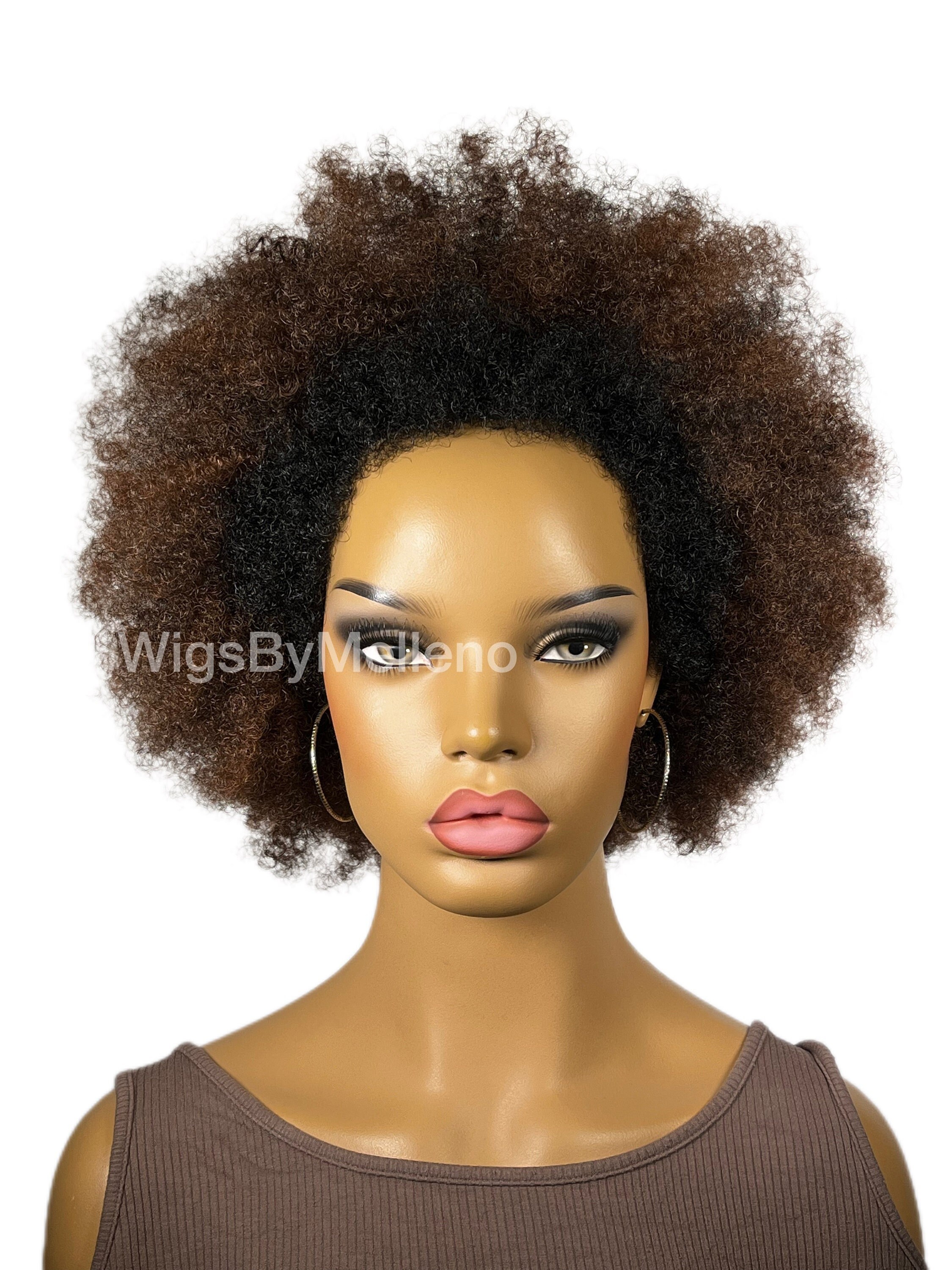 Copper Brown and Black Curly Afro Wig, Full Wig, Brown Afro Wig, Large