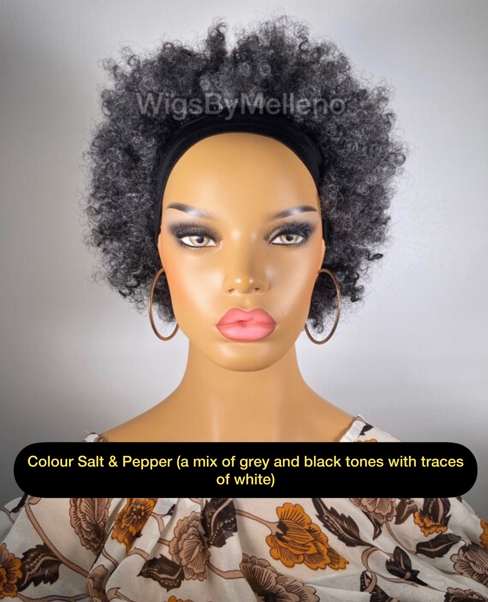 Salt and Pepper Headband Wig, Grey Afro Wig, Gray Afro Wig, Afro Kinky