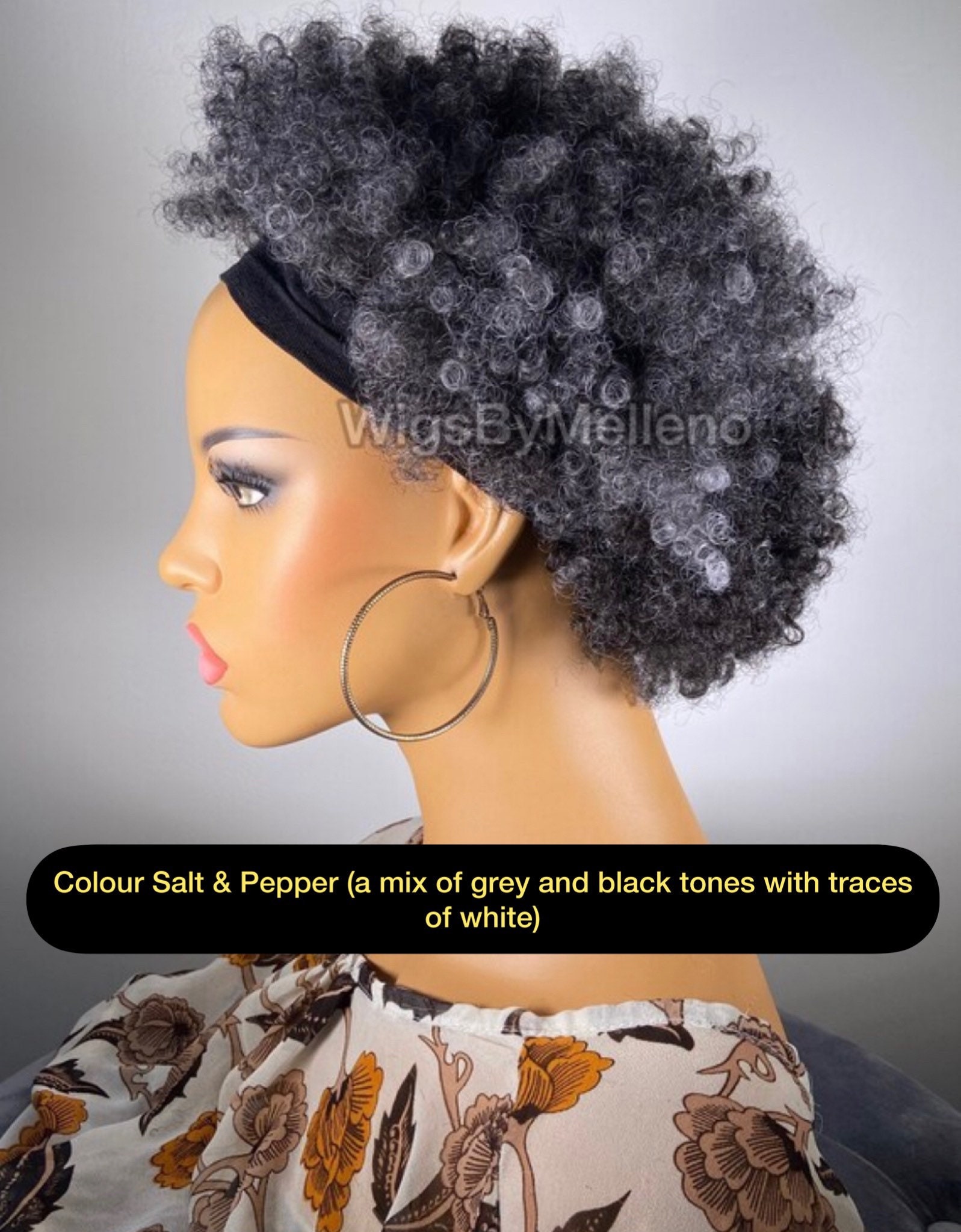 Salt and Pepper Headband Wig, Grey Afro Wig, Gray Afro Wig, Afro Kinky